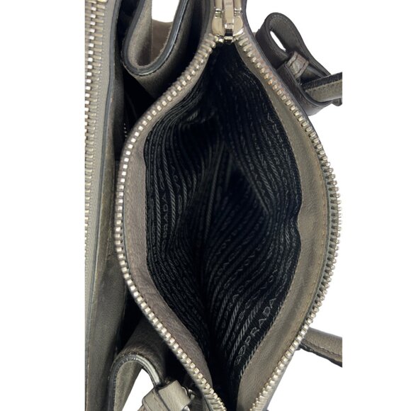 Prada Two-Way City Double Zip Tote Bag Gray Suede&Calf Leather Detachable Strap - Picture 10 of 16